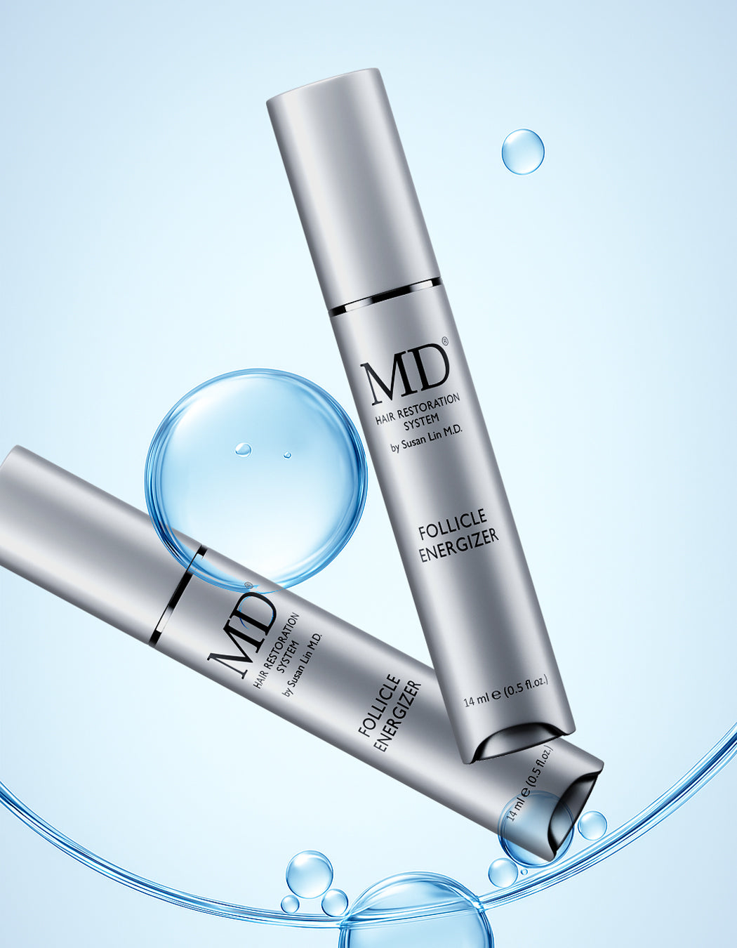 Photo showing common hair concerns including thinning hair, hair loss, receding hairline, and slow growth with MD Hair system products as the solution – featuring MD Nutri Hair and MD Follicle Energizer for drug-free hair regrowth and follicle support"