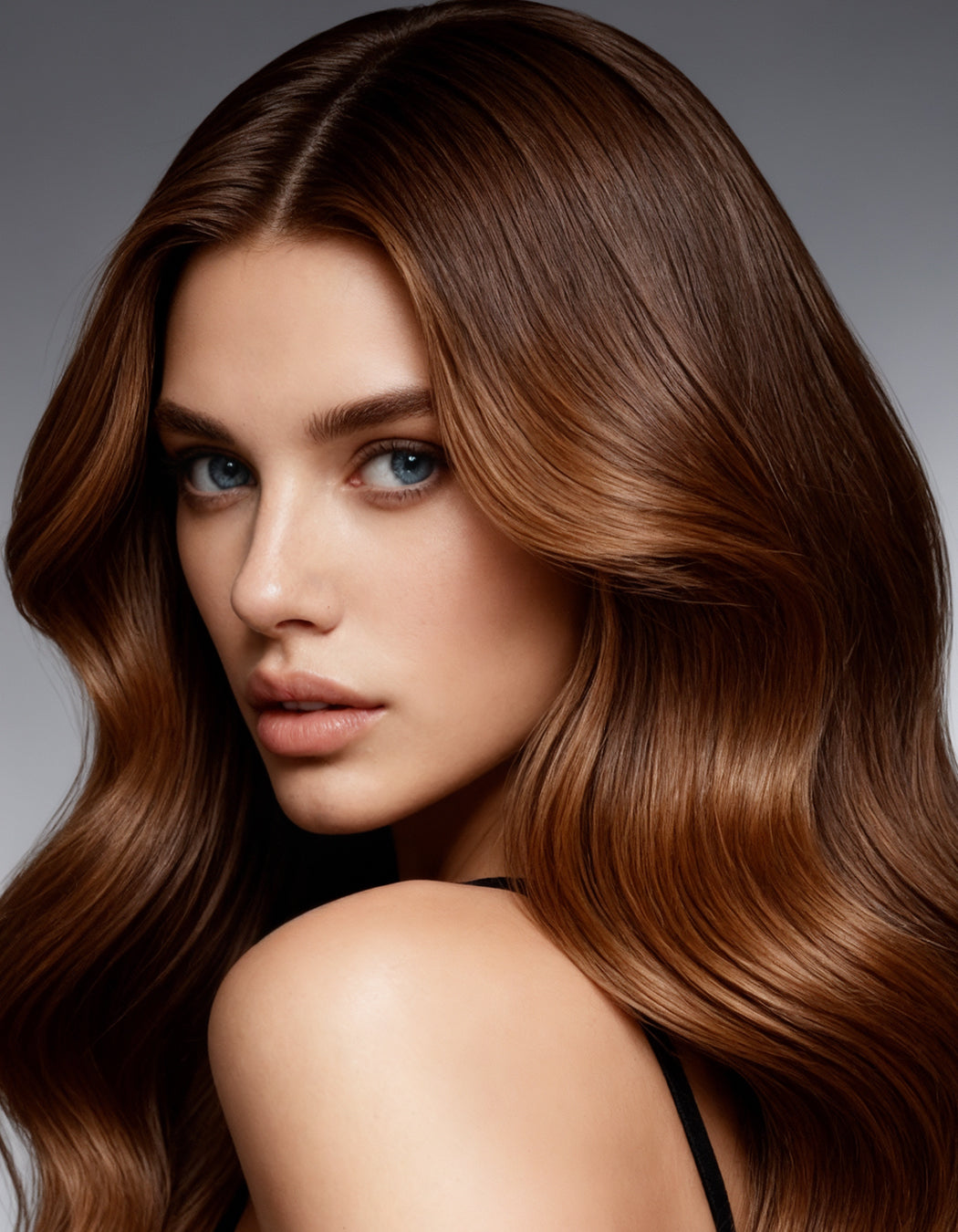 Woman with healthy hair and MD Nutri Hair. Physician-formulated, drug-free supplement made in USA to support the growth cycle and address thinning