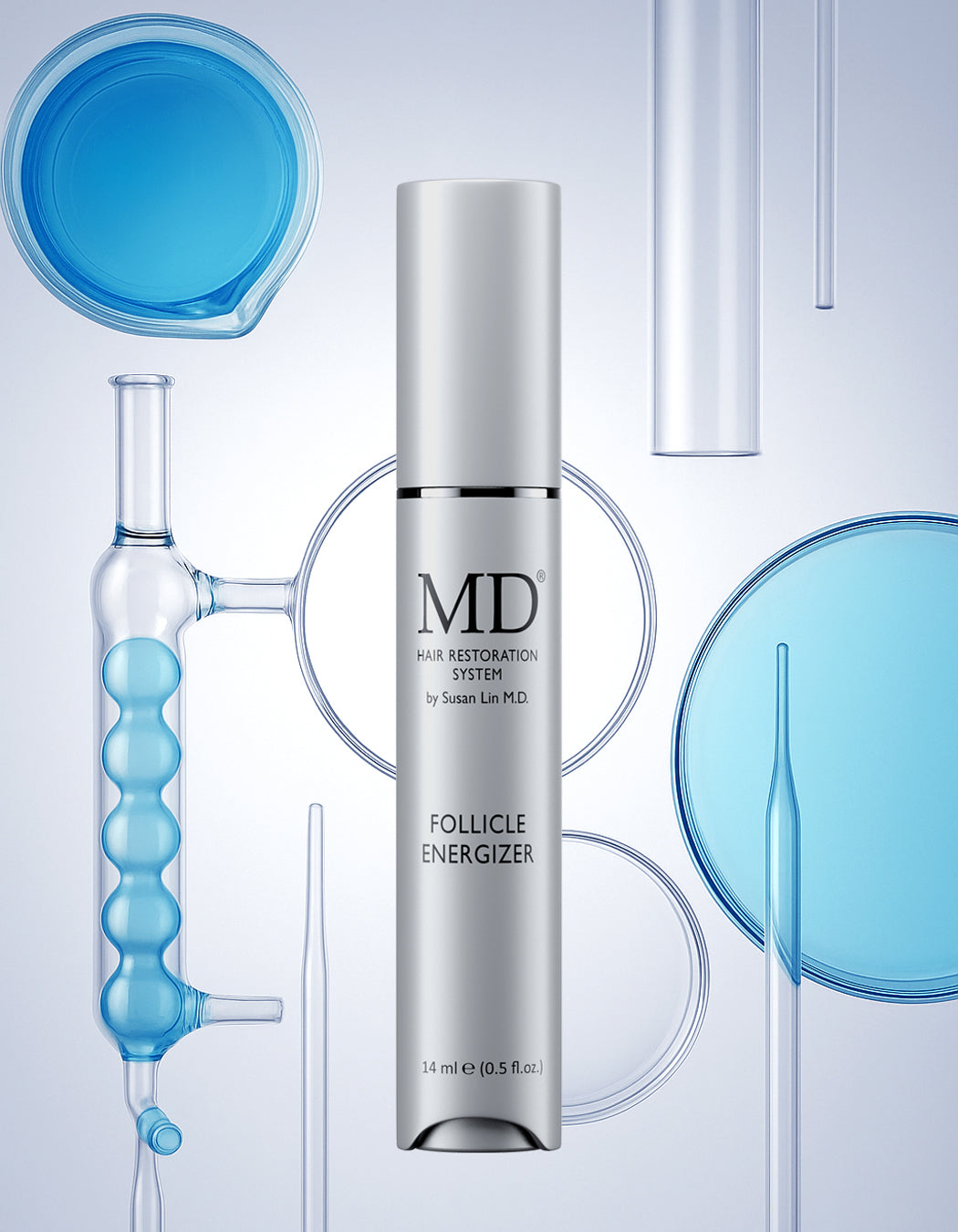 hair loss, receding hairline, and slow growth with MD Hair system products as the solution – featuring MD Nutri Hair and MD Follicle Energizer for drug-free hair regrowth and follicle support"